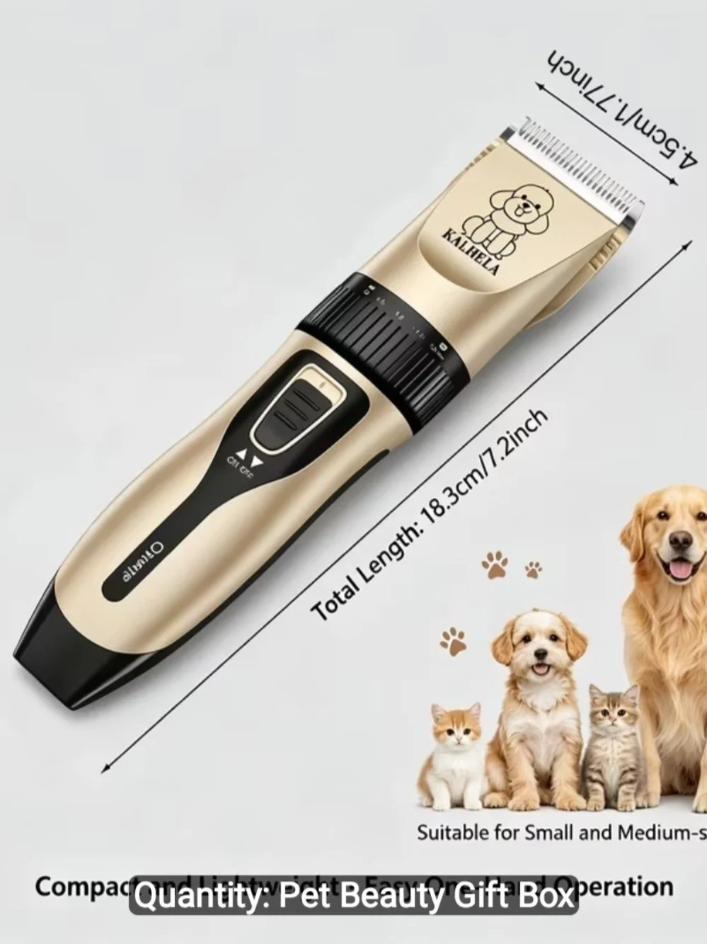 Gold & Black Type-C Pet Hair Trimmer - Cordless Grooming Kit